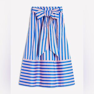 Boden Tie Belt Sateen Midi Skirt in Blue and Terracotta Stripe